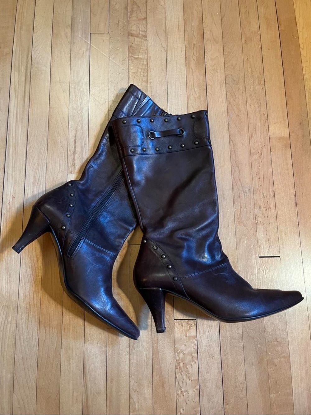Women's Brown Leather Mid-Calf Heeled Boots